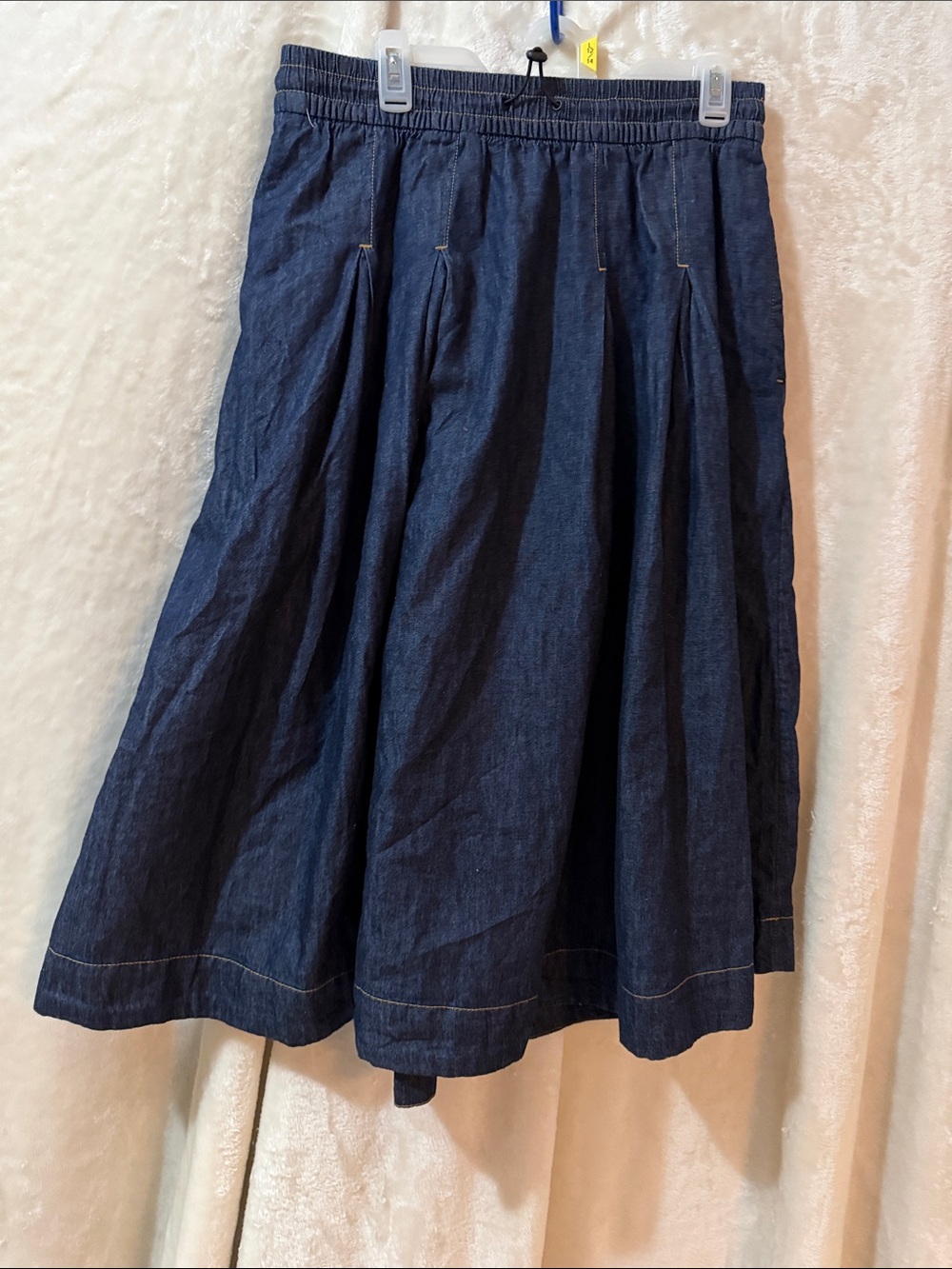 Dark Blue Denim A-Line Midi Skirt